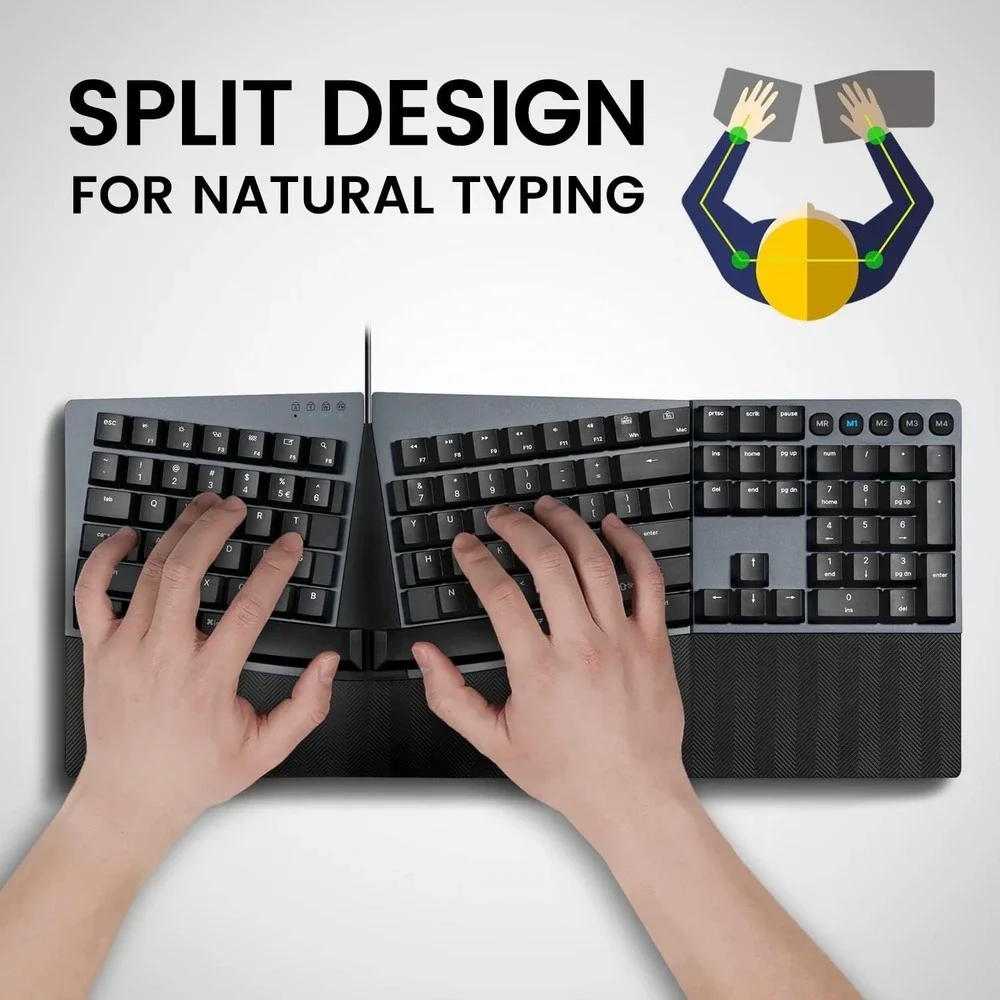 Ergonomic Wired Keyboard Brown Switches Split‎ Layout USB Mac Win Black – Perixx